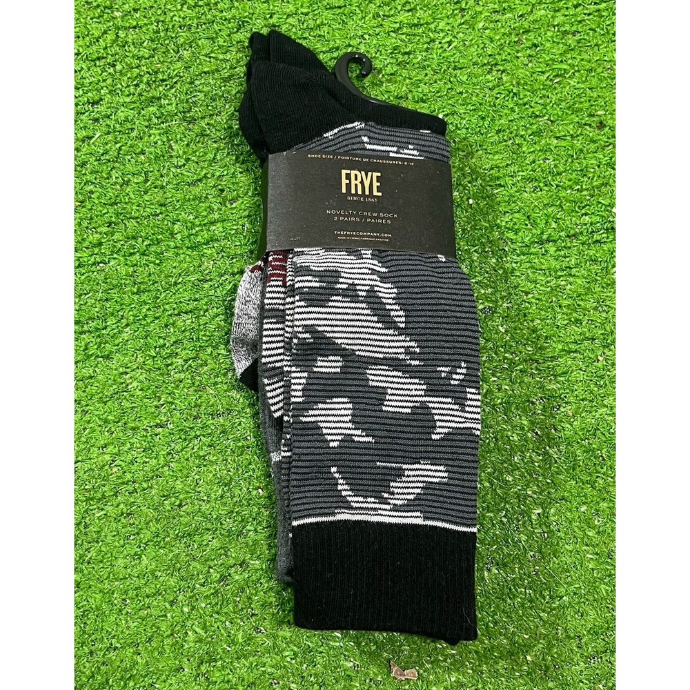 Frye Crew Socks Men's SZ 6-12 2 Pair Camo Black Grey NWT 100% Cotton Novelty